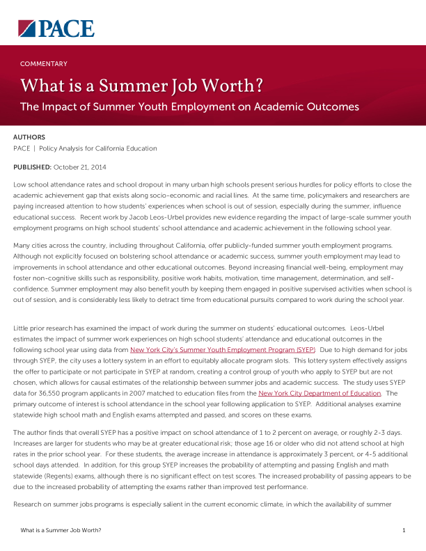 What is a Summer Job Worth? PDF
