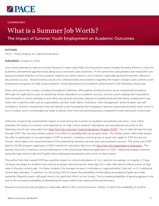 What is a Summer Job Worth? PDF