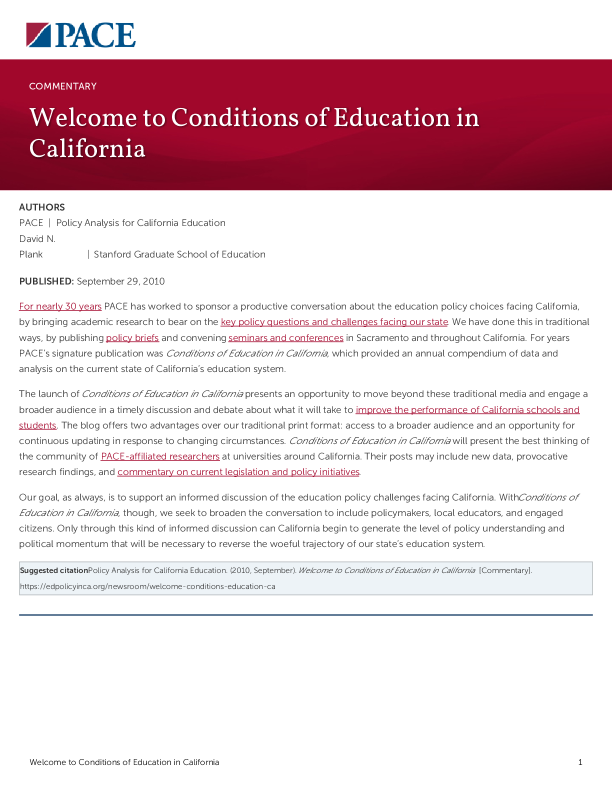 Welcome to Conditions of Education in California PDF