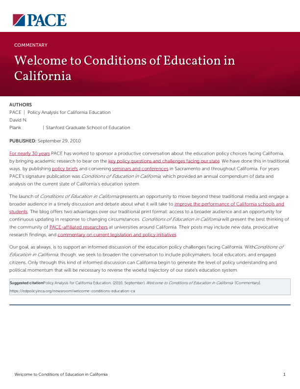 Welcome to Conditions of Education in California PDF