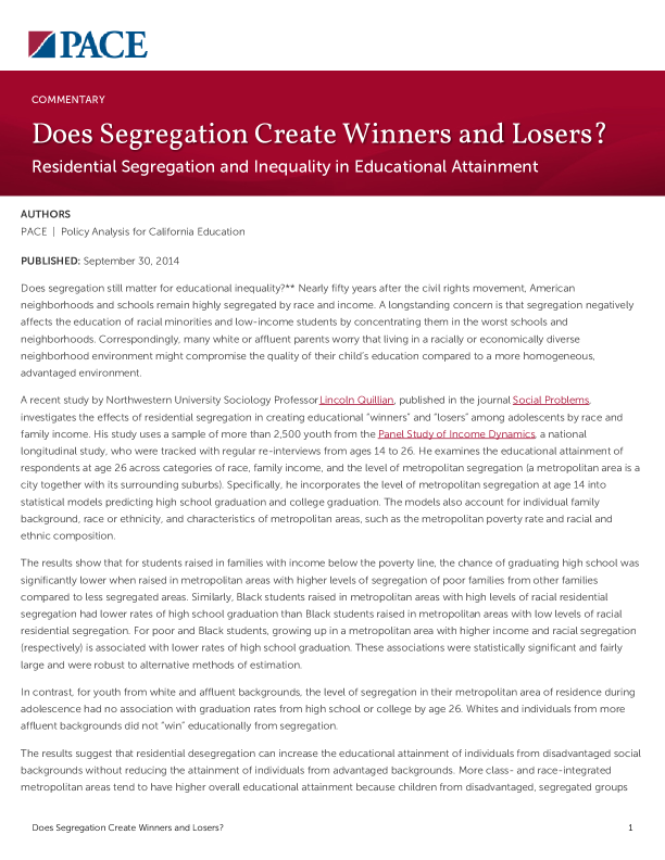 Does Segregation Create Winners and Losers? PDF