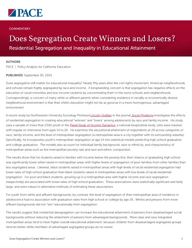 Does Segregation Create Winners and Losers? PDF