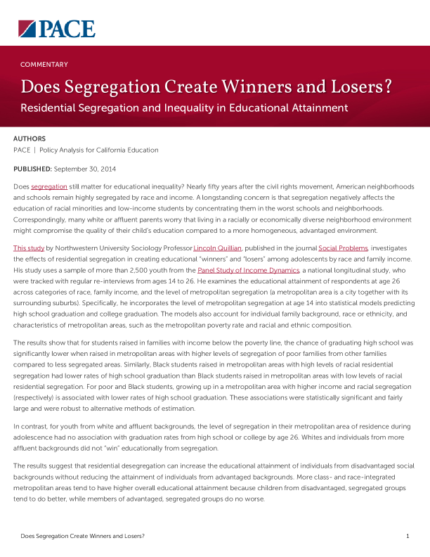 Does Segregation Create Winners and Losers? PDF