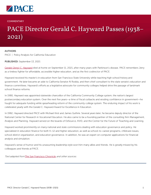 PACE Director Gerald C. Hayward Passes (1938–2021) PDF