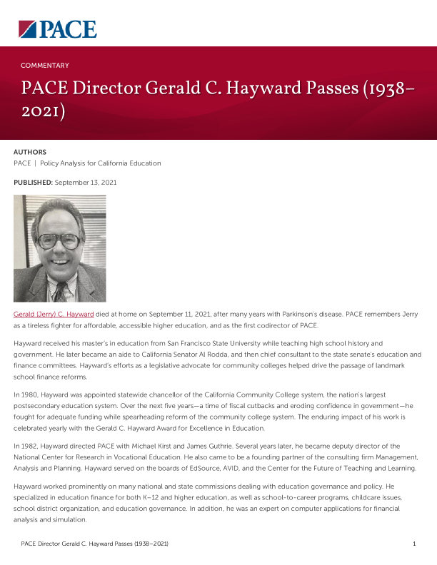 PACE Director Gerald C. Hayward Passes (1938–2021) PDF
