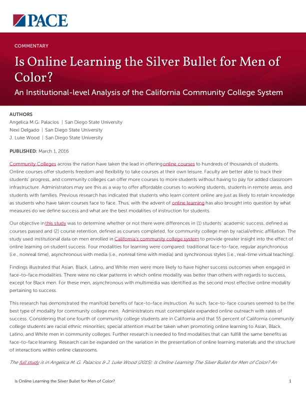 Is Online Learning the Silver Bullet for Men of Color? PDF