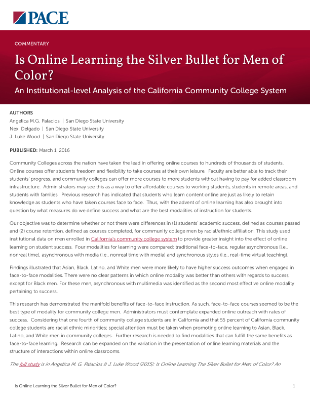 Is Online Learning the Silver Bullet for Men of Color? PDF