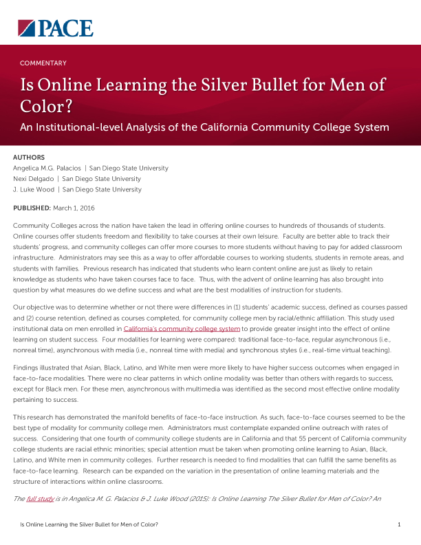 Is Online Learning the Silver Bullet for Men of Color? PDF