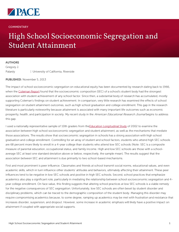 High School Socioeconomic Segregation and Student Attainment PDF