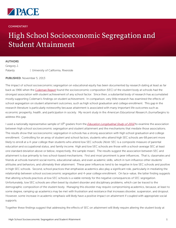 High School Socioeconomic Segregation and Student Attainment PDF