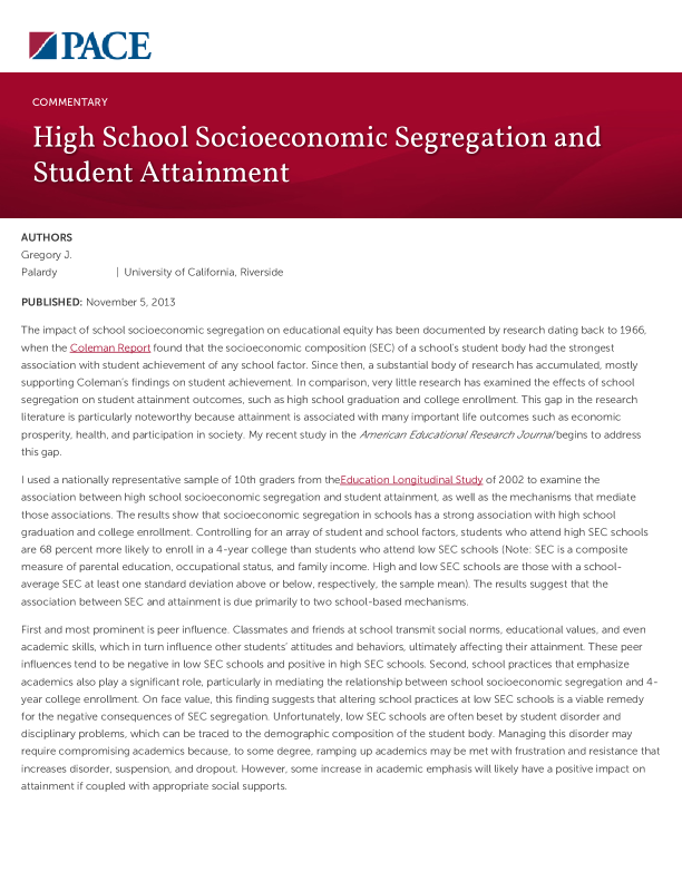 High School Socioeconomic Segregation and Student Attainment PDF