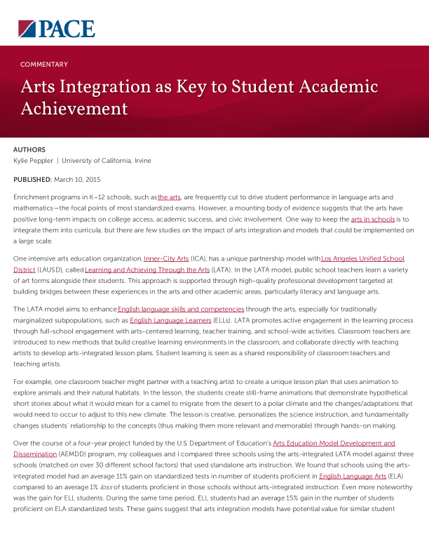 Arts Integration as Key to Student Academic Achievement PDF