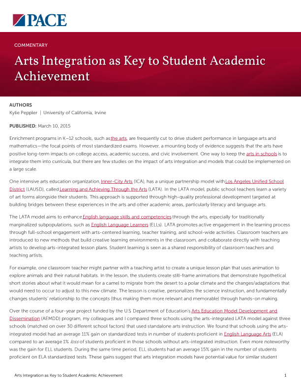 Arts Integration as Key to Student Academic Achievement PDF