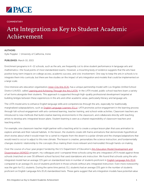 Arts Integration as Key to Student Academic Achievement PDF