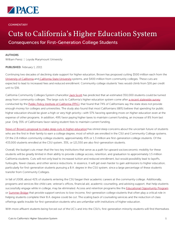 Cuts to California’s Higher Education System PDF