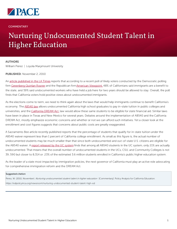 Nurturing Undocumented Student Talent in Higher Education PDF