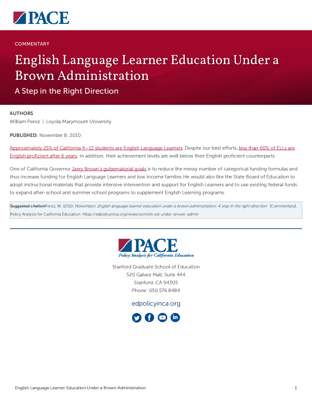 English Language Learner Education Under a Brown Administration PDF