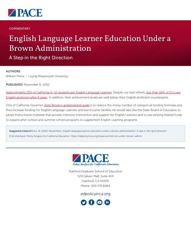 English Language Learner Education Under a Brown Administration PDF