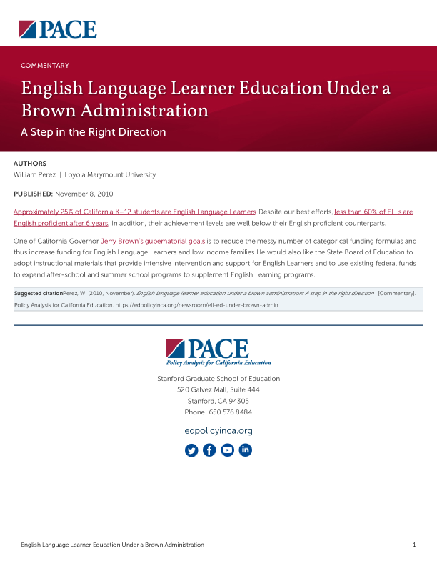 English Language Learner Education Under a Brown Administration PDF