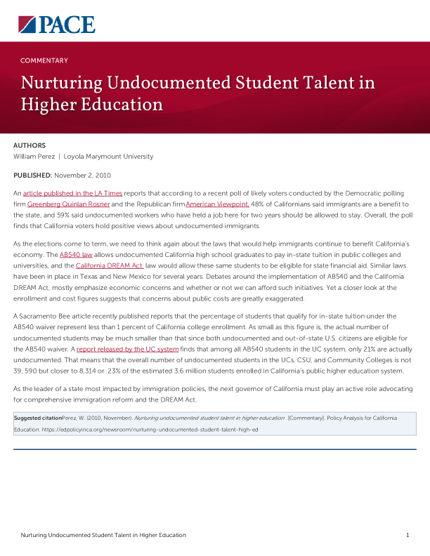 Nurturing Undocumented Student Talent in Higher Education PDF