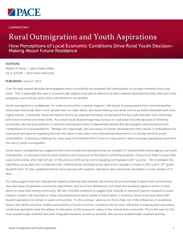 Rural Outmigration and Youth Aspirations PDF