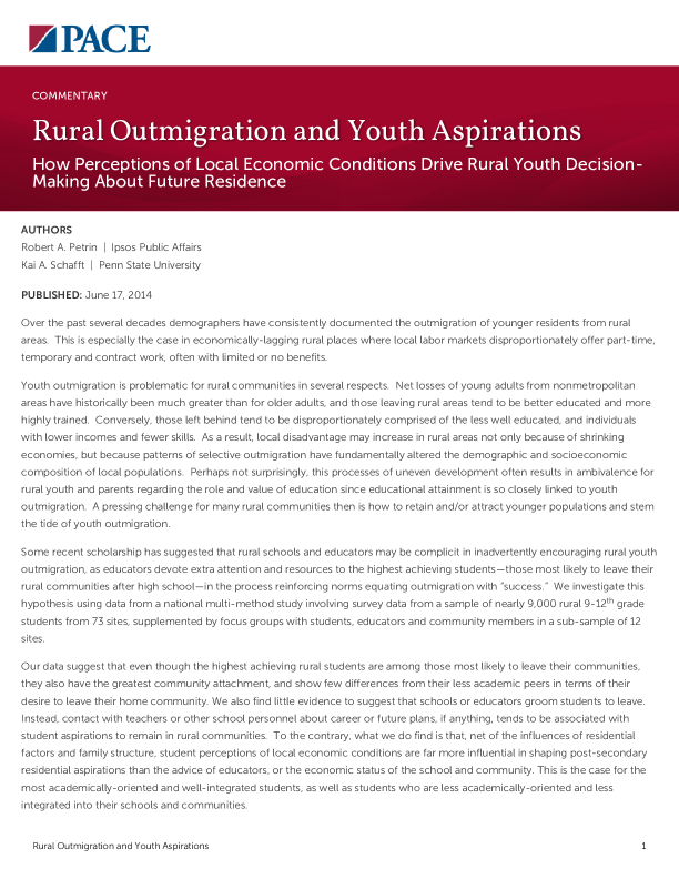 Rural Outmigration and Youth Aspirations PDF