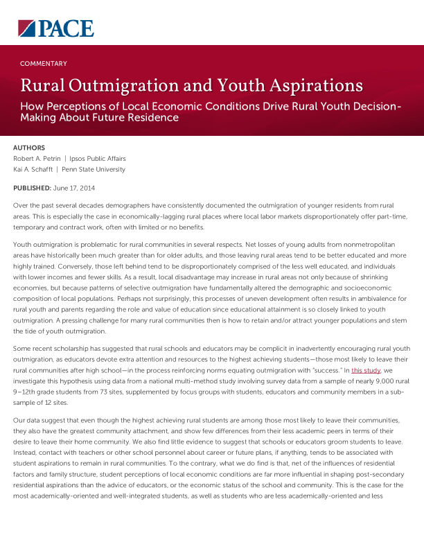 Rural Outmigration and Youth Aspirations PDF