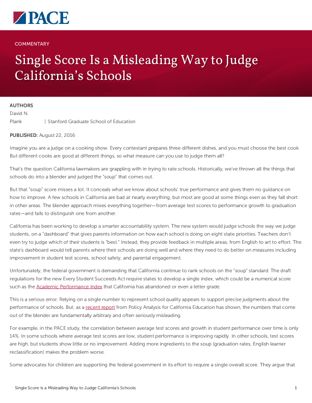 Single Score Is a Misleading Way to Judge California’s Schools PDF
