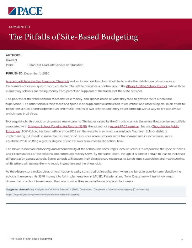 The Pitfalls of Site-Based Budgeting PDF
