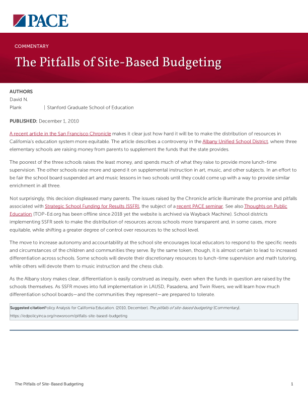 The Pitfalls of Site-Based Budgeting PDF