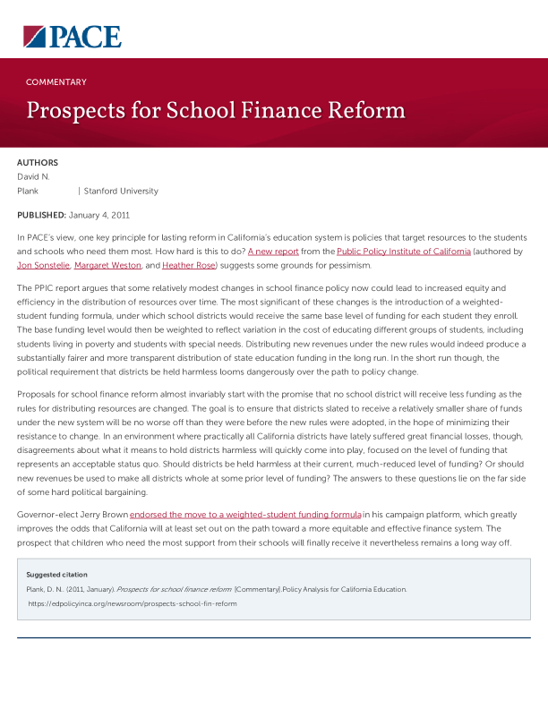 Prospects for School Finance Reform PDF