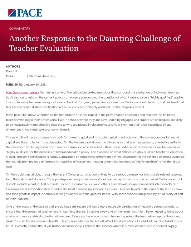 Another Response to the Daunting Challenge of Teacher Evaluation PDF