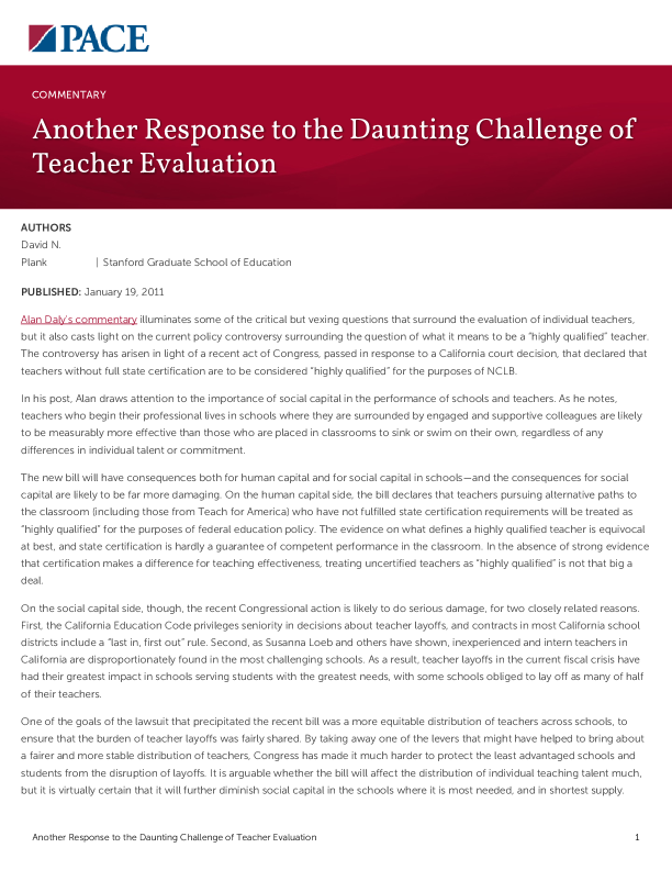 Another Response to the Daunting Challenge of Teacher Evaluation PDF