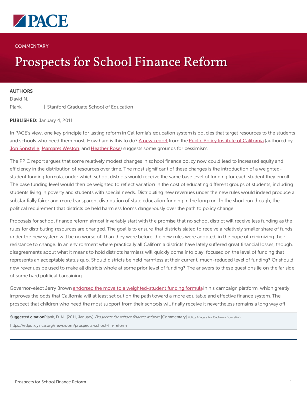 Prospects for School Finance Reform PDF