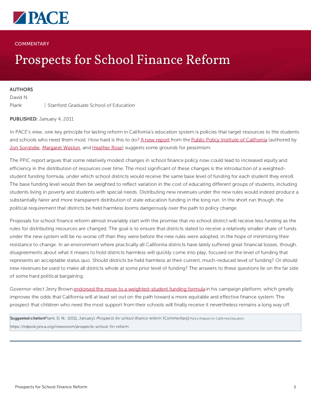 Prospects for School Finance Reform PDF