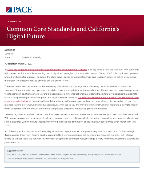 Common Core Standards and California's Digital Future PDF