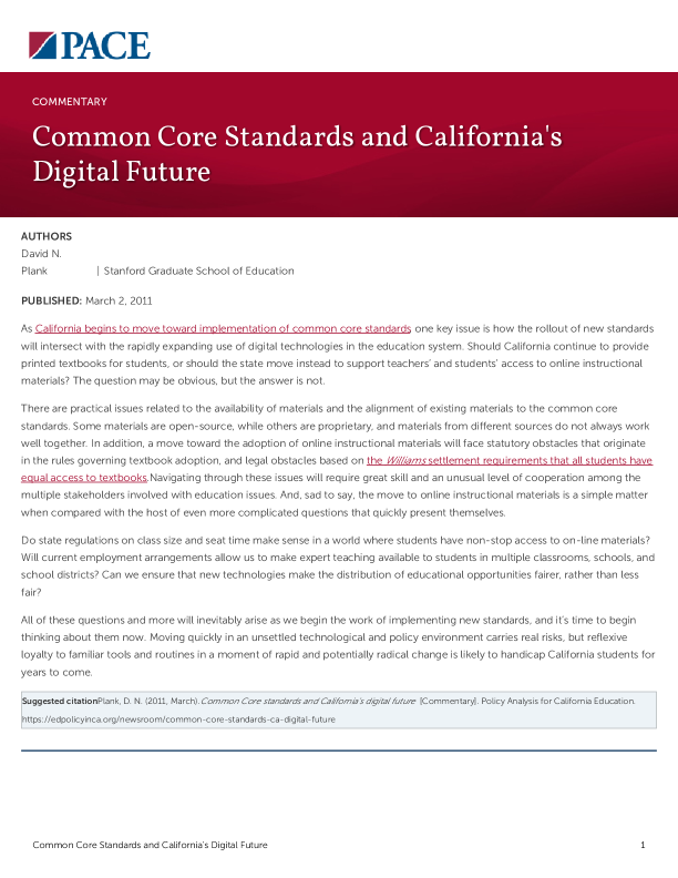 Common Core Standards and California's Digital Future PDF