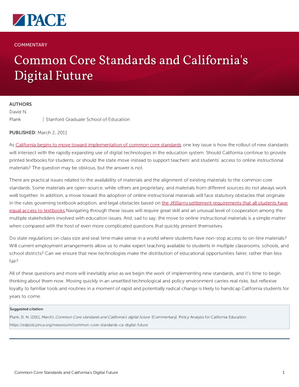 Common Core Standards and California's Digital Future PDF