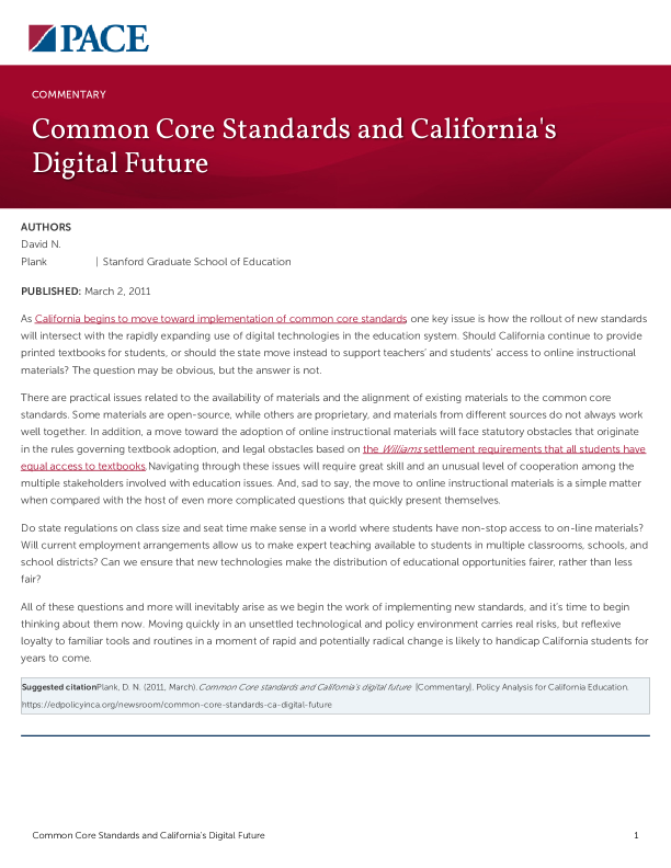 Common Core Standards and California's Digital Future PDF