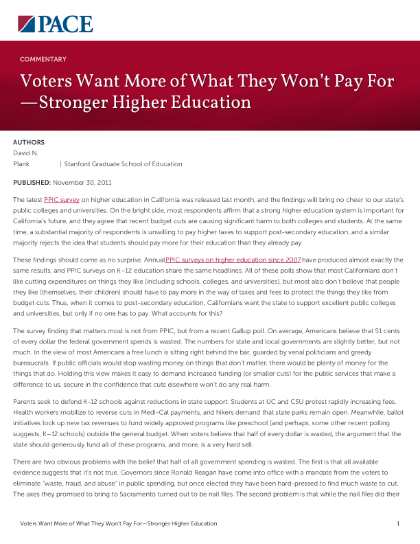 Voters Want More of What They Won’t Pay For—Stronger Higher Education PDF