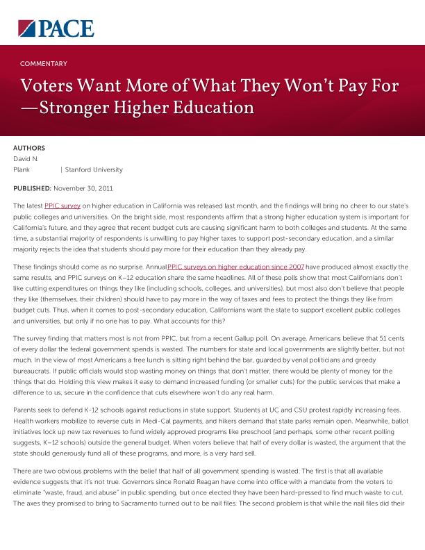 Voters Want More of What They Won’t Pay For—Stronger Higher Education PDF