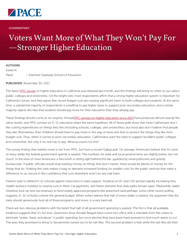 Voters Want More of What They Won’t Pay For—Stronger Higher Education PDF