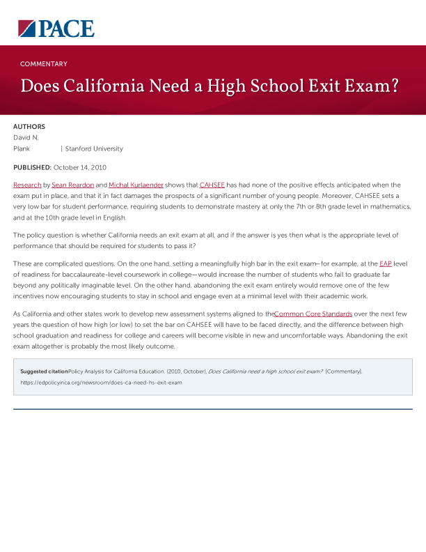 Does California Need a High School Exit Exam? PDF