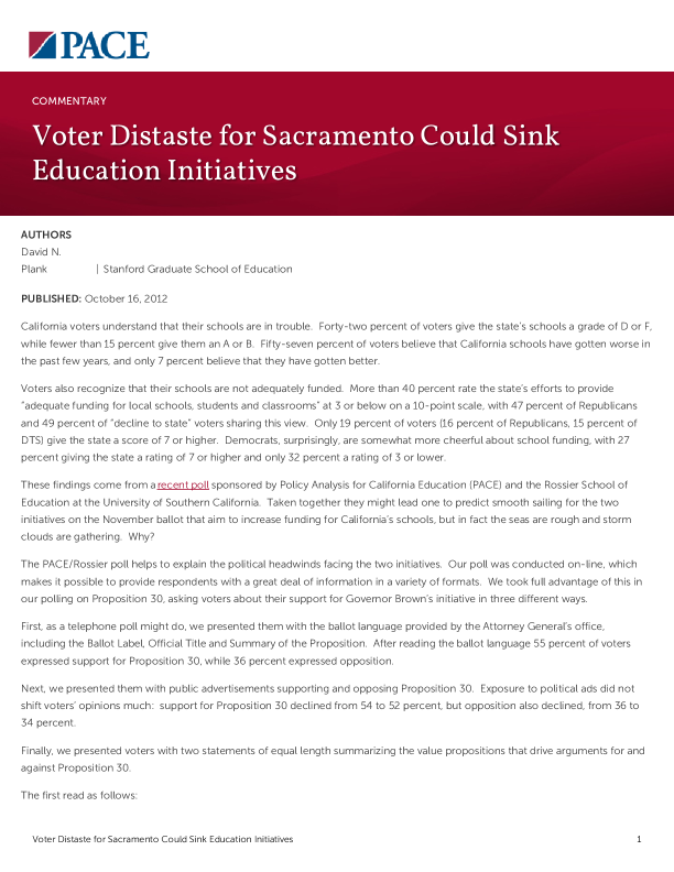 Voter Distaste for Sacramento Could Sink Education Initiatives PDF