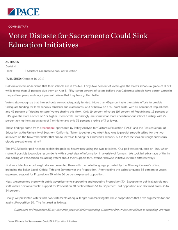 Voter Distaste for Sacramento Could Sink Education Initiatives PDF