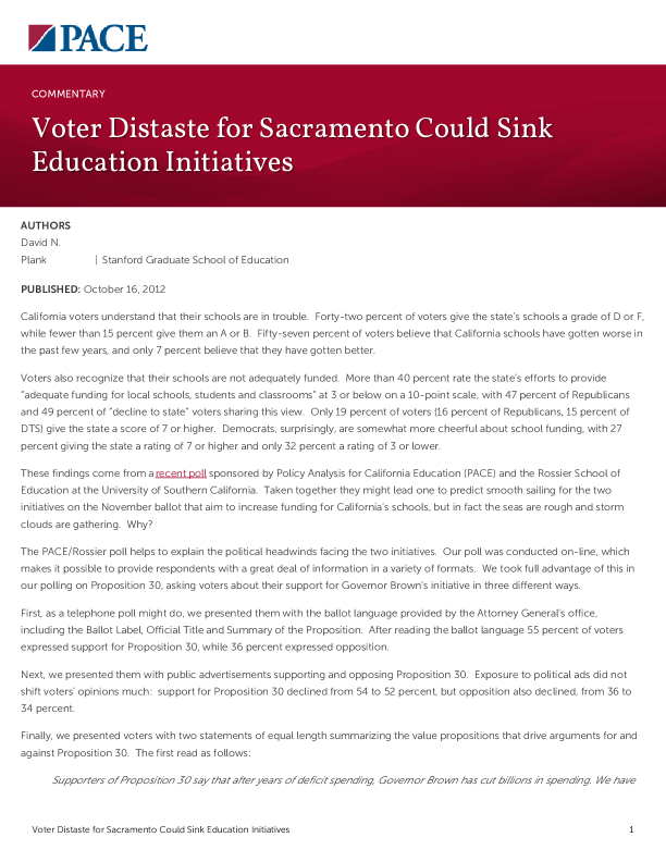 Voter Distaste for Sacramento Could Sink Education Initiatives PDF