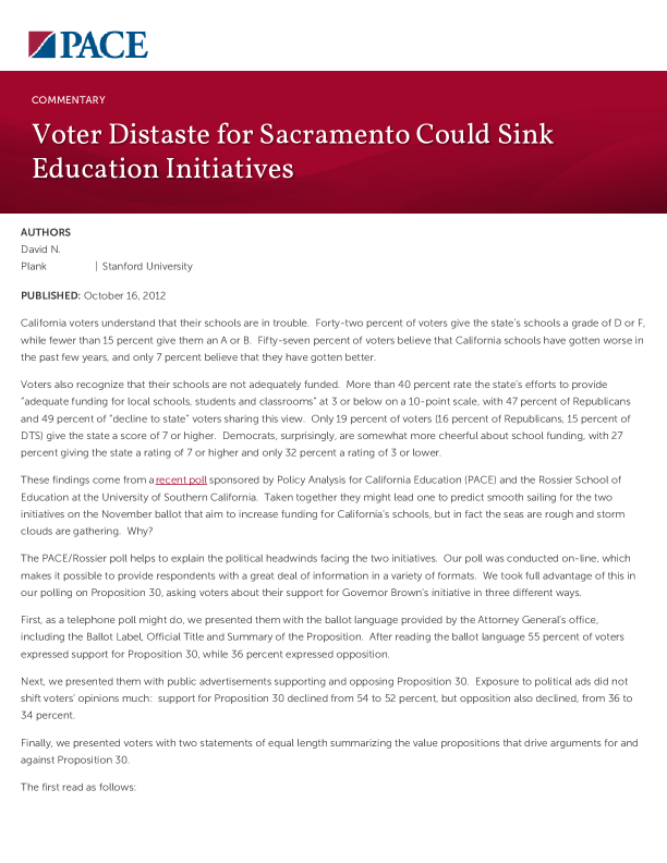 Voter Distaste for Sacramento Could Sink Education Initiatives PDF