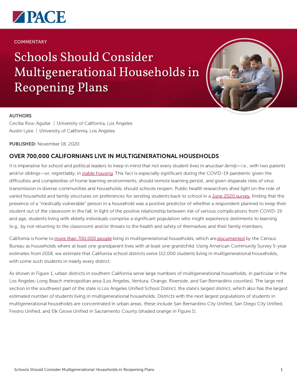 Schools Should Consider Multigenerational Households in Reopening Plans  PDF