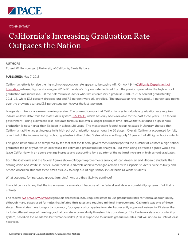 California’s Increasing Graduation Rate Outpaces the Nation PDF