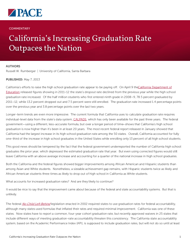 California’s Increasing Graduation Rate Outpaces the Nation PDF